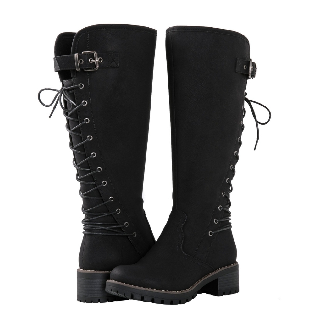 [GLOBALWIN] Women's Lace Up Back Knee High Fashion Boots/Worn Once